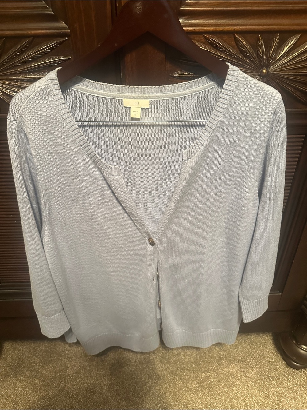 J. Jill Light Blue V-Neck Button Cardigan